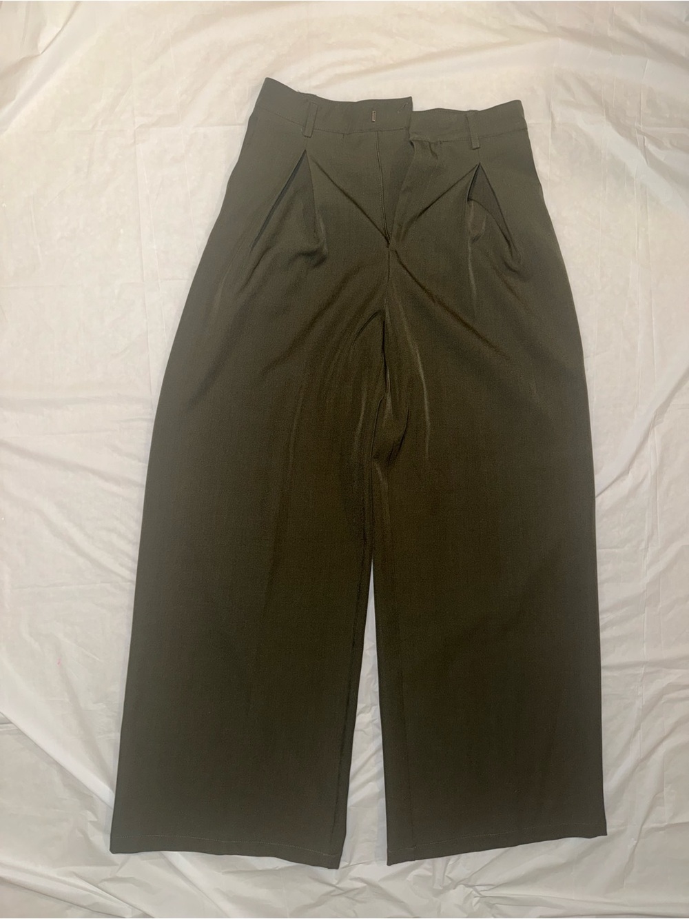 Cider Olive Green High Waisted Pleated Wide Leg Trousers Pants
